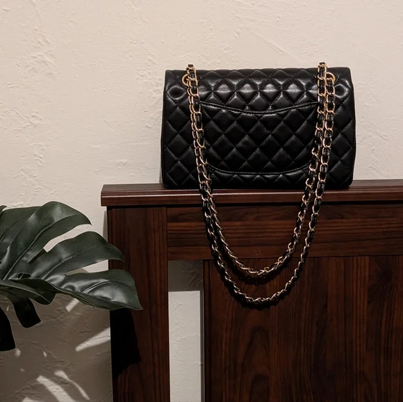 Black Quilted Leather Double Flap Bag - Picture 3 of 12
